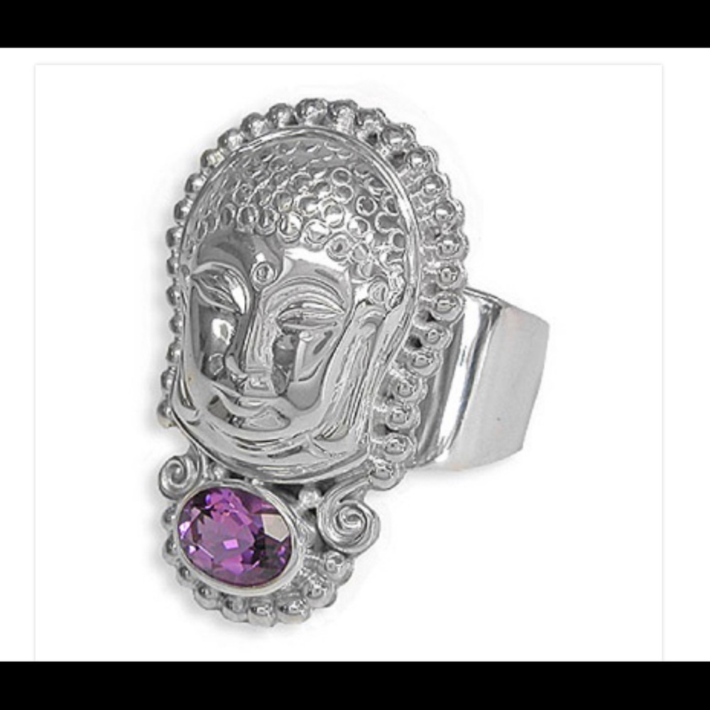 NEW! SAJEN Repousse Buddha Ring with Amethyst SZ 7